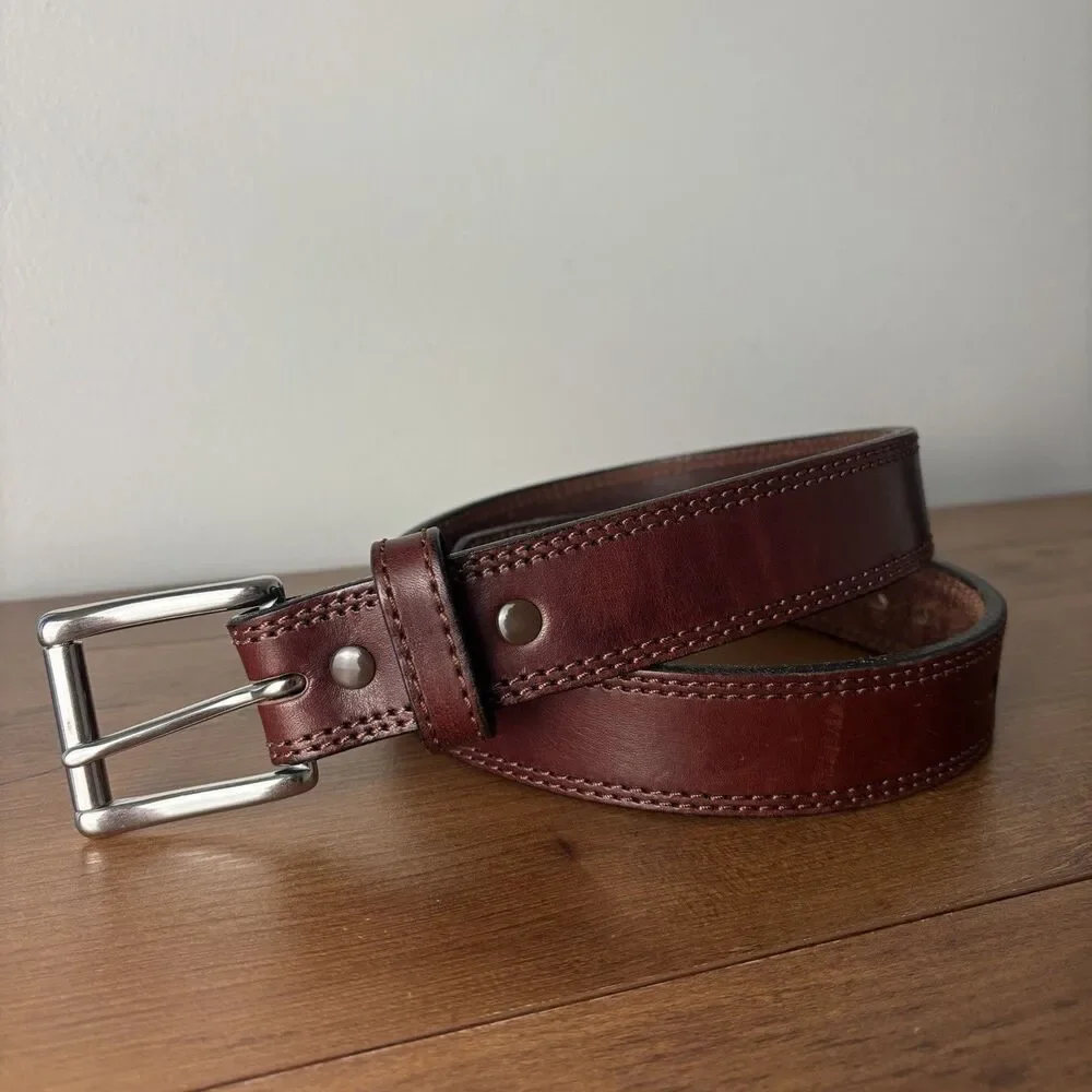 Bullhide Belts The Eastwood Mens Brown Double Stitched Leather Belt Max Thick 32